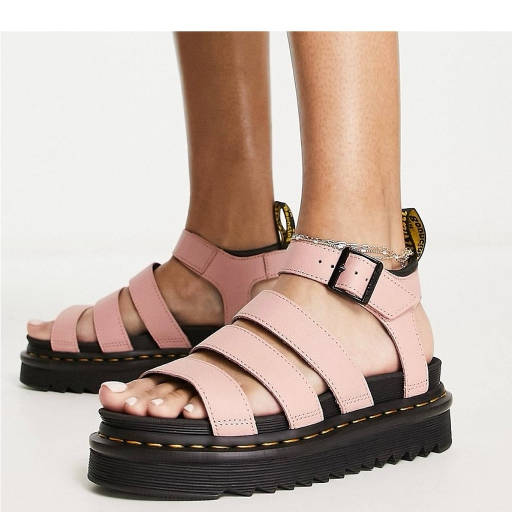 Dr. Martens Pink Gladiator Sandals with Chunky Black Platform